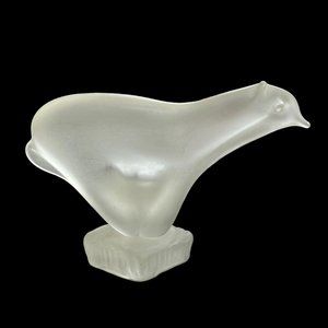Frosted Crystal Art Glass Polar Bear Figurine Paperweight MCM Stylized Abstract‎